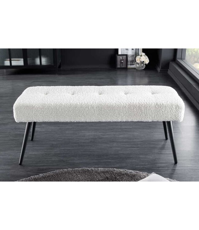 Invicta Interior Design bank BOUTIQUE 100cm wit Boucle zwart metalen poten gestoffeerde bank - 44245