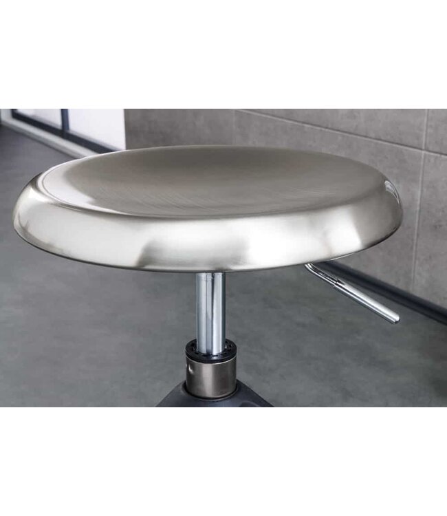 Invicta Interior In hoogte verstelbare barkruk INDUSTRIAL geborsteld chroom zilver zwart metaal rond draaibaar - 43655