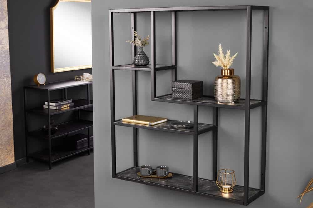 HAKU Wandplank zwart, metaal - Maat: B 90 cm x H 21 cm x D 14 cm, Stijl: Modern