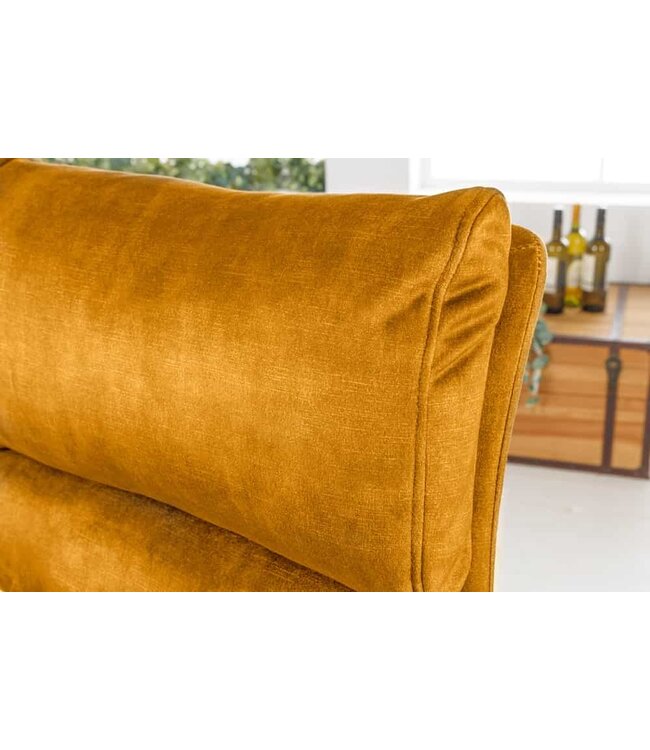 Invicta Interior In hoogte verstelbare barkruk COMFORT mosterdgeel fluweel draaibaar met zwart metalen rugleuning - 43652