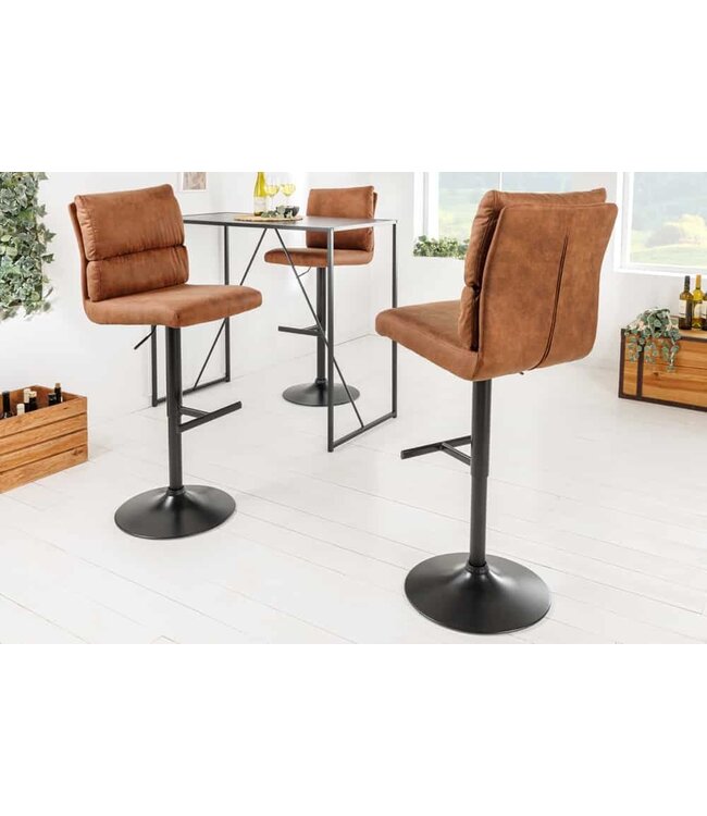 Invicta Interior In hoogte verstelbare barkruk COMFORT antiek bruin microvezel draaibaar met rugleuning metaal zwart - 43651