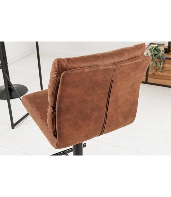 Invicta Interior In hoogte verstelbare barkruk COMFORT antiek bruin microvezel draaibaar met rugleuning metaal zwart - 43651