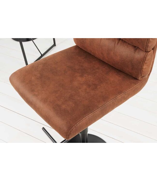 Invicta Interior In hoogte verstelbare barkruk COMFORT antiek bruin microvezel draaibaar met rugleuning metaal zwart - 43651