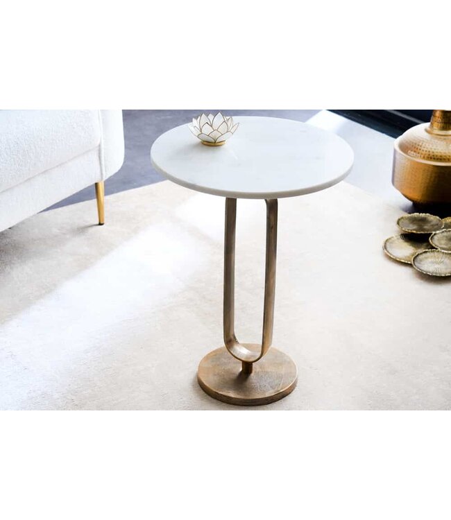 Invicta Interior Ronde bijzettafel ELEGANCE 60cm witgoud antiek marmer metaal aluminium handgemaakt - 43612