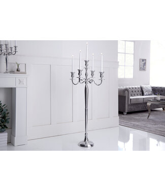 Invicta Interior Kandelaar MODERN BAROK 120 cm zilveren 5-armige kroonluchter aluminium gepolijste kandelaar - 17365