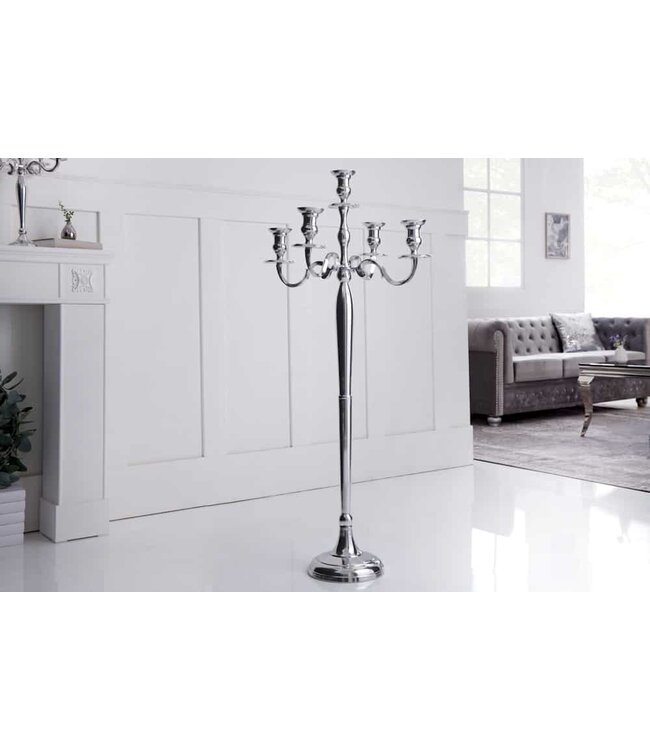 Invicta Interior Kandelaar MODERN BAROK 120 cm zilveren 5-armige kroonluchter aluminium gepolijste kandelaar - 17365