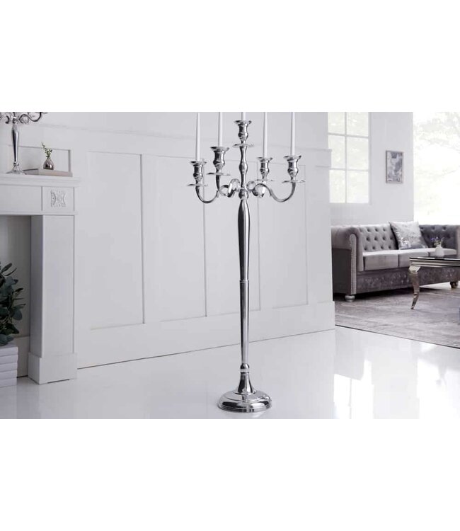 Invicta Interior Kandelaar MODERN BAROK 120 cm zilveren 5-armige kroonluchter aluminium gepolijste kandelaar - 17365