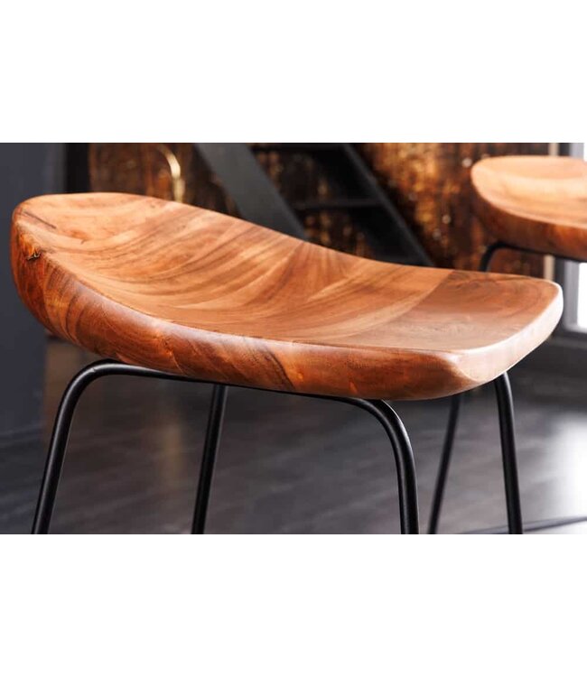 Invicta Interior Massief houten barkruk MAMMUT naturel acacia zwart metalen frame met voetsteun - 43671