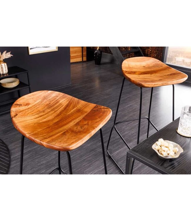 Invicta Interior Massief houten barkruk MAMMUT naturel acacia zwart metalen frame met voetsteun - 43671