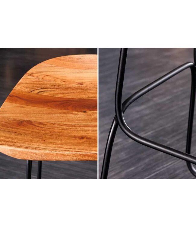 Invicta Interior Massief houten barkruk MAMMUT naturel acacia zwart metalen frame met voetsteun - 43671