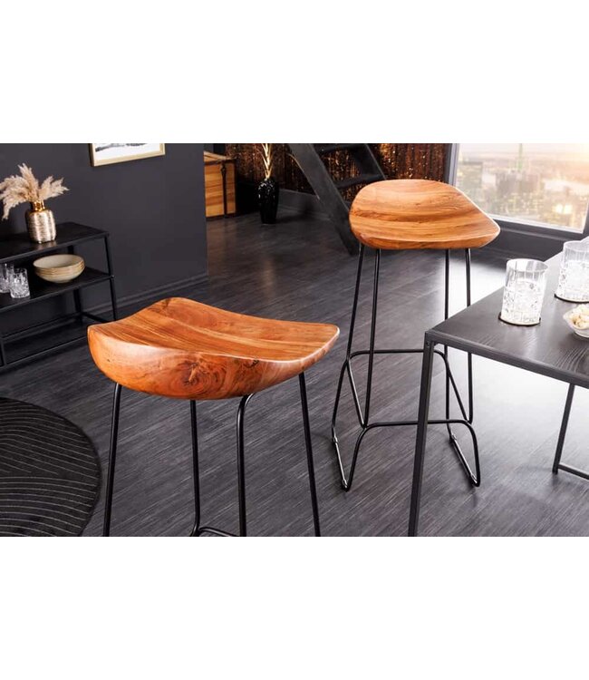 Invicta Interior Massief houten barkruk MAMMUT naturel acacia zwart metalen frame met voetsteun - 43671