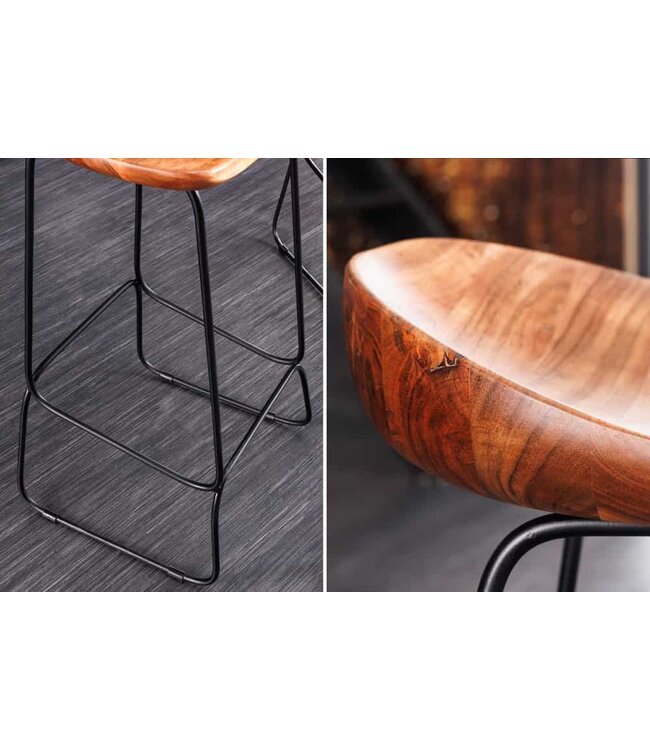 Invicta Interior Massief houten barkruk MAMMUT naturel acacia zwart metalen frame met voetsteun - 43671