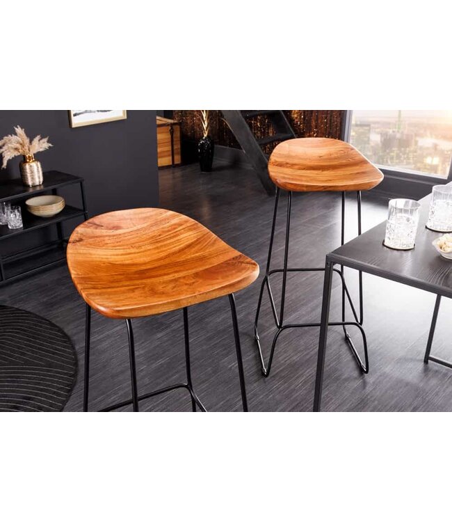 Invicta Interior Massief houten barkruk MAMMUT naturel acacia zwart metalen frame met voetsteun - 43671