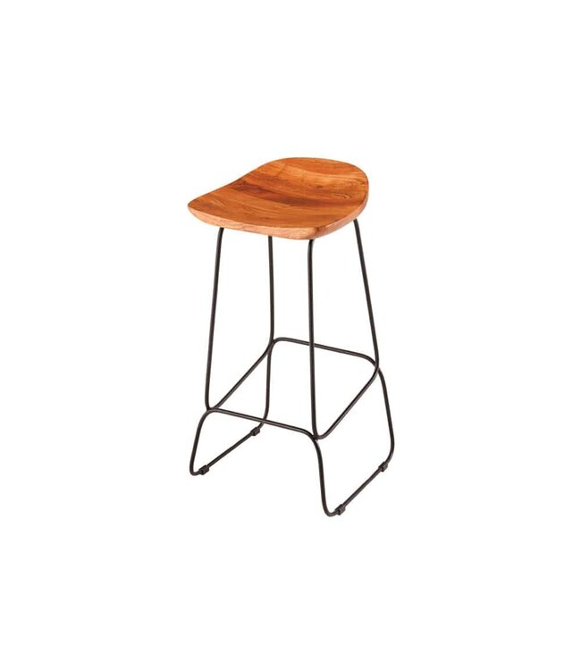 Invicta Interior Massief houten barkruk MAMMUT naturel acacia zwart metalen frame met voetsteun - 43671