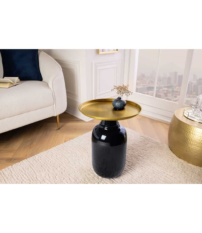 Invicta Interior Ronde bijzettafel ELEGANCIA 50cm goud antiek zwart metaal ijzer handgemaakt - 43497