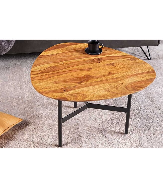 Invicta Interior Massief houten salontafel BEAUTY BY NATURE 60cm Sheesham steenafwerking niertafel driehoekig metaal - 43747