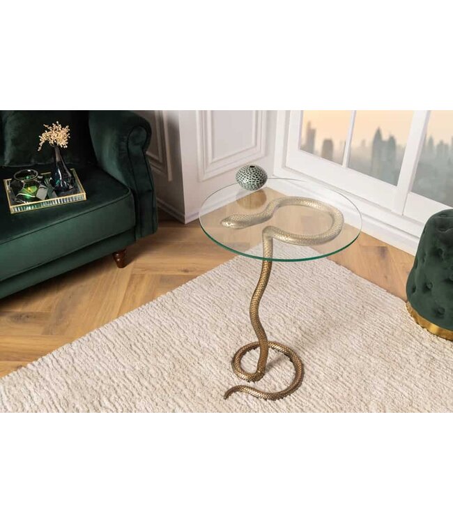 Invicta Interior Ronde bijzettafel WILDLIFE SNAKE 65cm antiek koper metaal glas handgemaakt - 43513