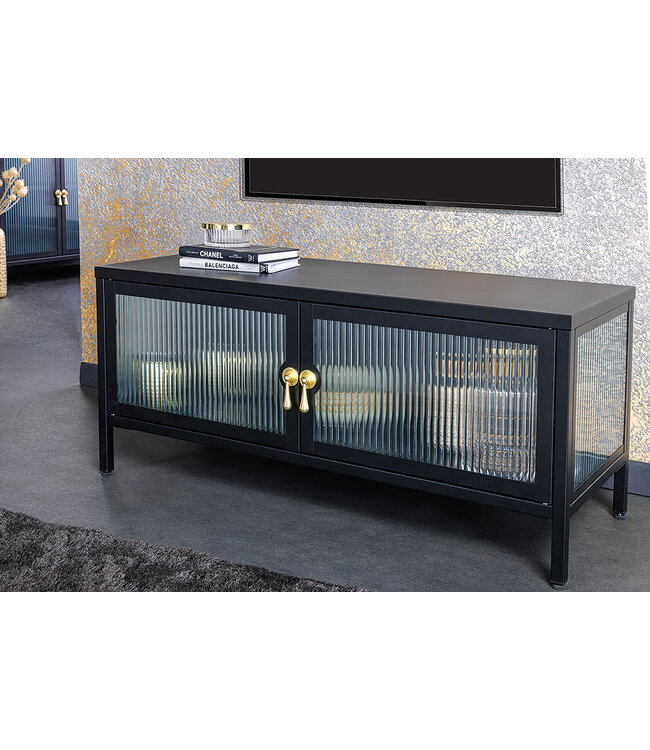 Invicta Interior Moderne TV Lowboard AMSTERDAM 90cm Zwart Goud Dammen Glas Metalen Vitrinekast - 43536