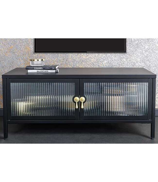 Invicta Interior Moderne TV Lowboard AMSTERDAM 90cm Zwart Goud Dammen Glas Metalen Vitrinekast - 43536
