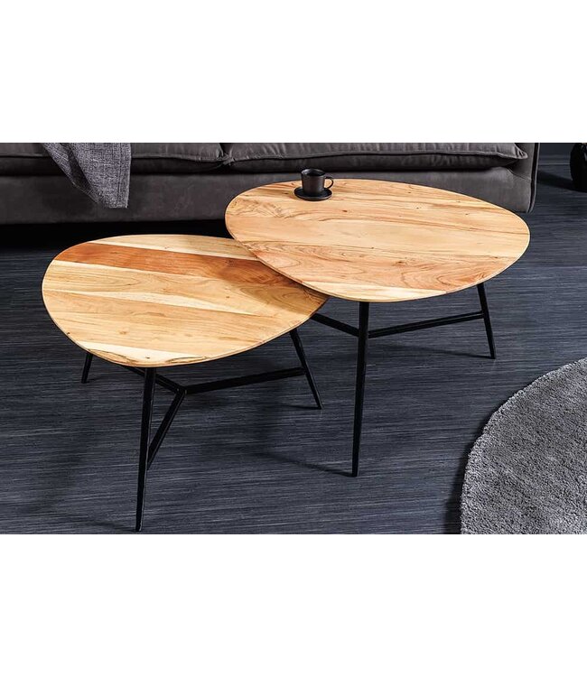 Invicta Interior Massief houten salontafel BEAUTY BY NATURE 70 cm Acacia niertafel driehoekig metaal zwart - 43741