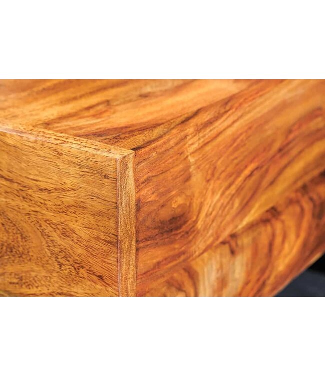 Invicta Interior Massief houten salontafel GIANT 60 cm bruin sheesham stone afwerking metaal zwarte plank - 43750