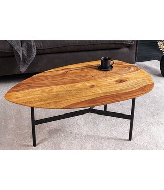 Invicta Interior Massief houten salontafel BEAUTY BY NATURE 90cm Sheesham stenen afwerking niertafel driehoekig metaal - 43748