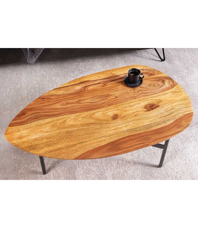Invicta Interior Massief houten salontafel BEAUTY BY NATURE 90 cm bruin Sheesham stenen afwerking driehoekig - 43748