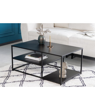 Invicta Interior Industriële salontafel DURA STEEL 100cm zwart metaal met 2 opbergvakken - 41726