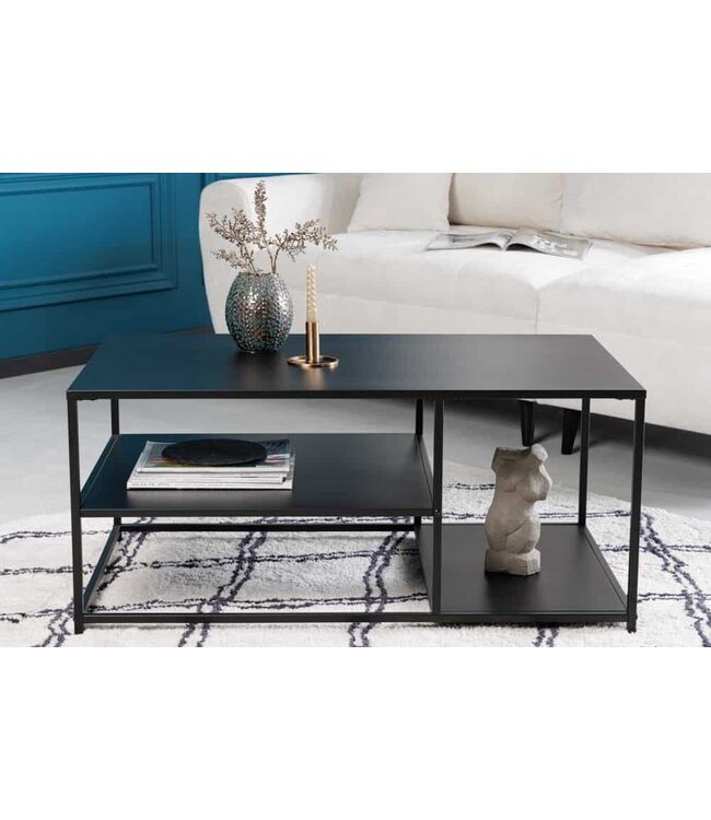 Invicta Interior Industriële salontafel DURA STEEL 100cm zwart metaal met 2 opbergvakken - 41726