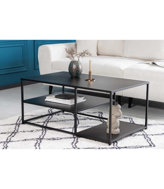 Invicta Interior Industriële salontafel DURA STEEL 100cm zwart metaal met 2 opbergvakken - 41726