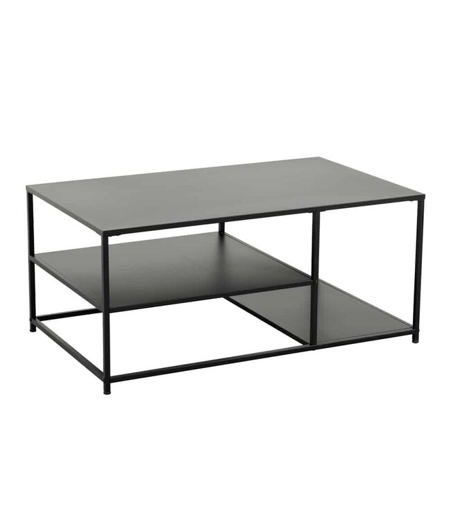 Invicta Interior Industriële salontafel DURA STEEL 100cm zwart metaal met 2 opbergvakken - 41726