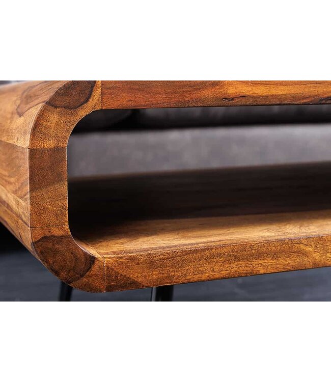 Invicta Interior Massief houten salontafel ALPHA 90 cm bruin sheesham stenen afwerking metalen poten met opbergruimte - 43749