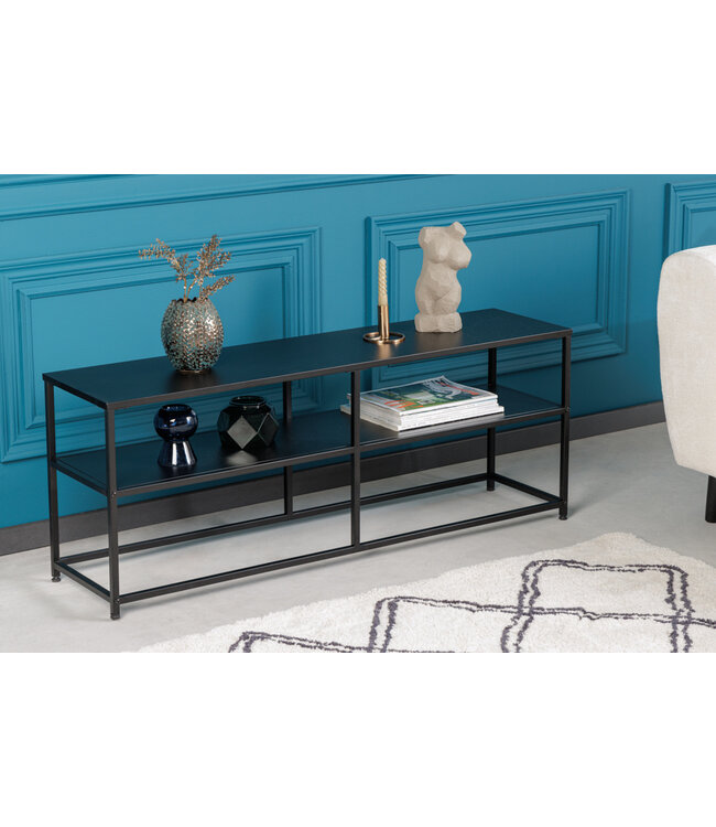 Invicta Interior Industriële consoletafel DURA STEEL 120 cm zwarte metalen tv-plank met twee planken - 41732