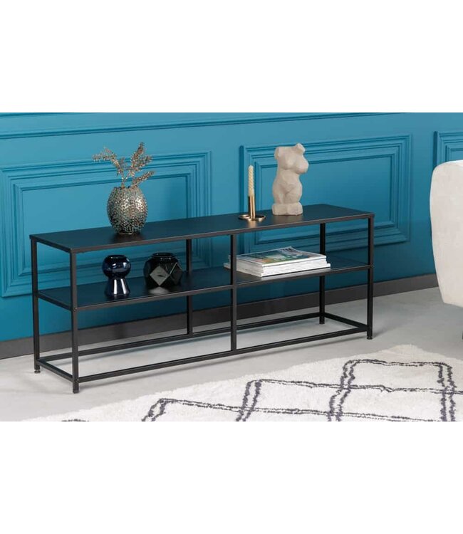 Invicta Interior Industriële consoletafel DURA STEEL 120 cm zwarte metalen tv-plank met twee planken - 41732