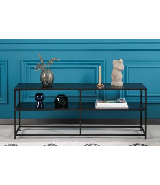 Invicta Interior Industriële consoletafel DURA STEEL 120 cm zwarte metalen tv-plank met twee planken - 41732
