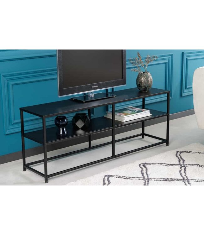 Invicta Interior Industriële consoletafel DURA STEEL 120 cm zwarte metalen tv-plank met twee planken - 41732