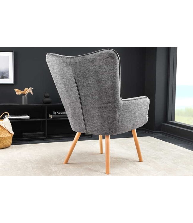 Invicta Interior Moderne fauteuil SCANDINAVIA grijze structuurstof massief houten poten met armleuningen - 44023