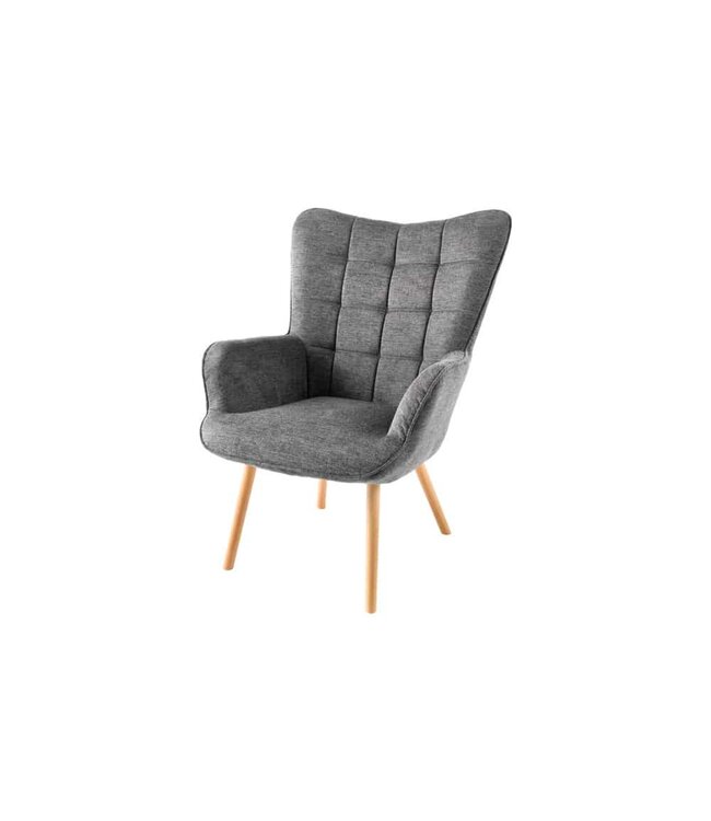 Invicta Interior Moderne fauteuil SCANDINAVIA grijze structuurstof massief houten poten met armleuningen - 44023
