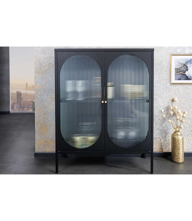 Invicta Interior Moderne vitrinekast PARIS 110cm Zwart Goud Geruit Glas Metaal Dressoir Kabinet - 43331