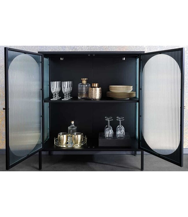 Invicta Interior Moderne vitrinekast PARIS 110cm Zwart Goud Geruit Glas Metaal Dressoir Kabinet - 43331