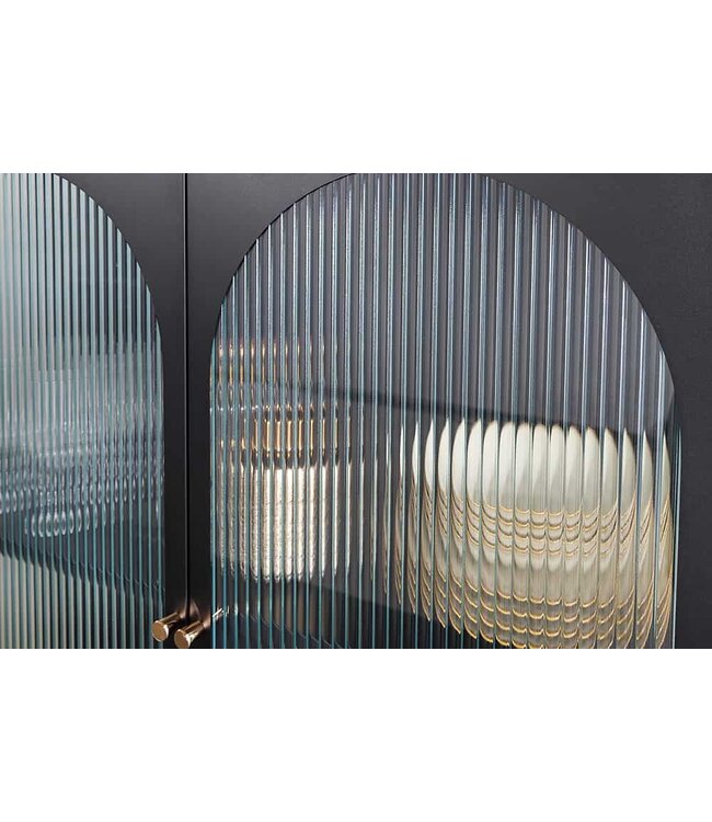 Invicta Interior Moderne vitrinekast PARIS 110cm Zwart Goud Geruit Glas Metaal Dressoir Kabinet - 43331