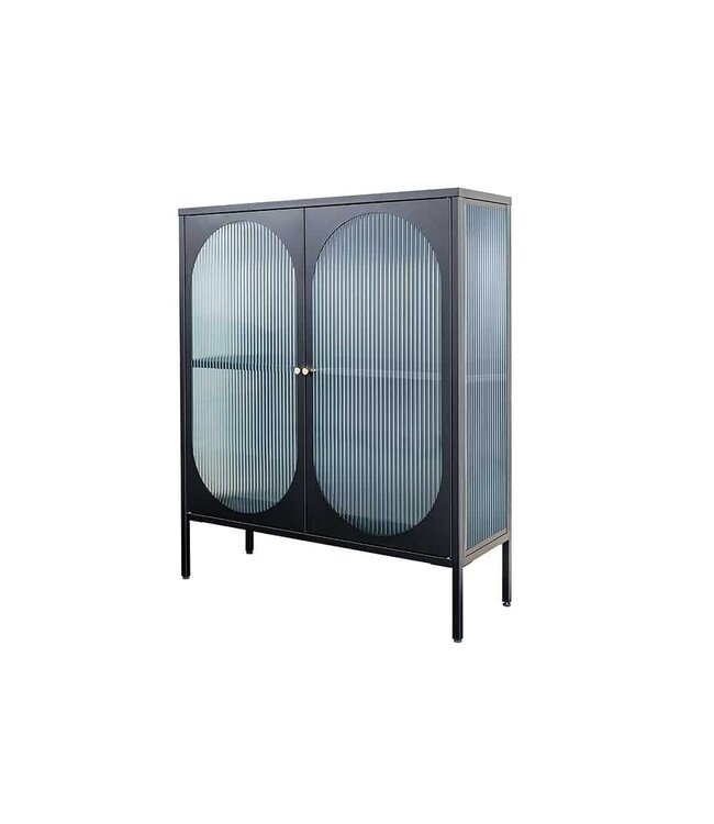 Invicta Interior Moderne vitrinekast PARIS 110cm Zwart Goud Geruit Glas Metaal Dressoir Kabinet - 43331