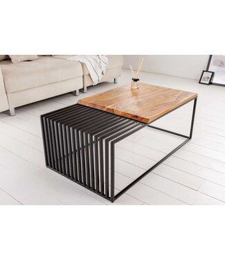 Invicta Interior Massief houten salontafel ARCHITECTURE 100 cm bruin sheesham stenen metalen frame - 43118