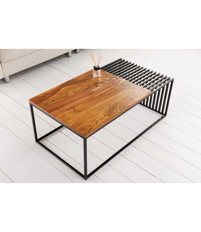 Invicta Interior Massief houten salontafel ARCHITECTURE 100 cm bruin sheesham stenen metalen frame - 43118