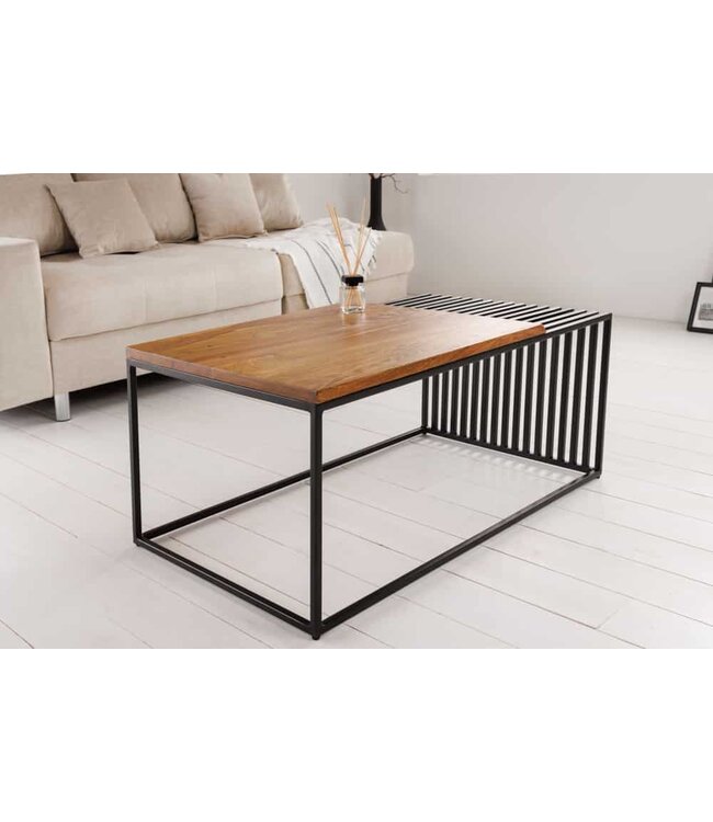 Invicta Interior Massief houten salontafel ARCHITECTURE 100 cm bruin sheesham stenen metalen frame - 43118