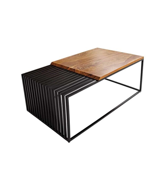 Invicta Interior Massief houten salontafel ARCHITECTURE 100 cm bruin sheesham stenen metalen frame - 43118