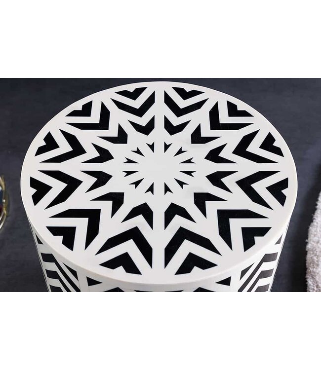 Invicta Interior Bone Inleg Bijzettafel HARMONY NATURE 45cm Rond Wit Zwart Ingelegd Arts & Crafts - 43660