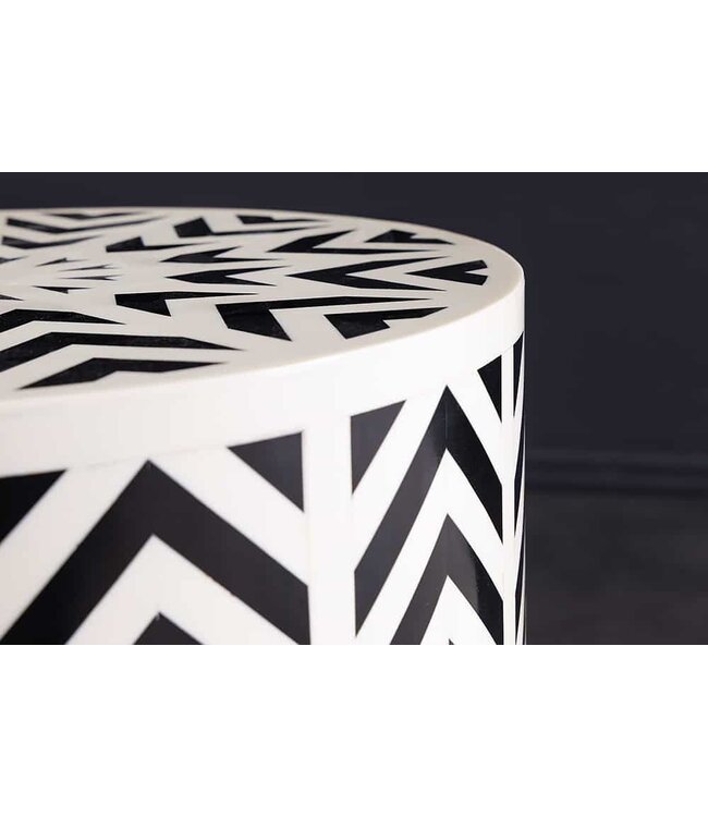 Invicta Interior Bone Inleg Bijzettafel HARMONY NATURE 45cm Rond Wit Zwart Ingelegd Arts & Crafts - 43660