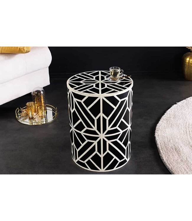 Invicta Interior Bone Inleg Bijzettafel HARMONY NATURE 45cm Rond Zwart Wit Ingelegd Arts & Crafts - 43661