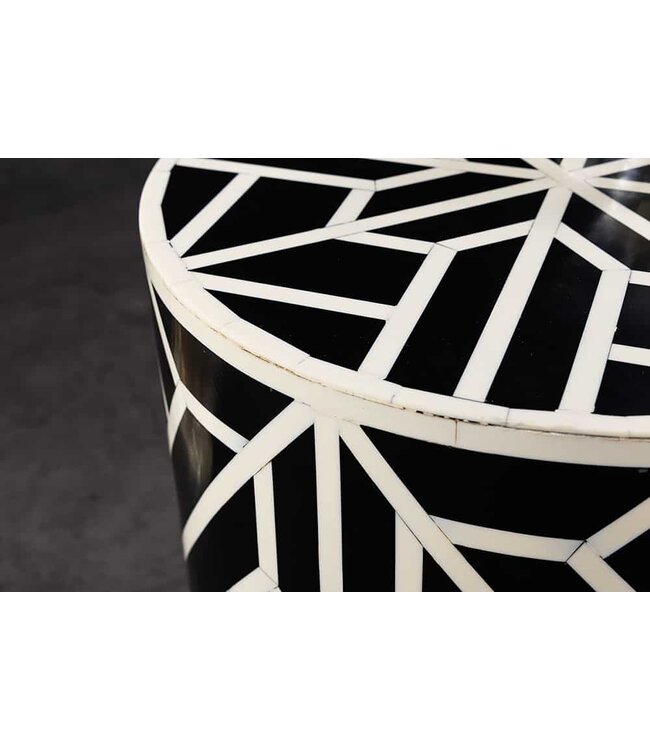 Invicta Interior Bone Inleg Bijzettafel HARMONY NATURE 45cm Rond Zwart Wit Ingelegd Arts & Crafts - 43661